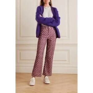RE/DONE 70s Loose Flare Pants Plum Stamp Floral Print Size 25 NWT Retro Boho